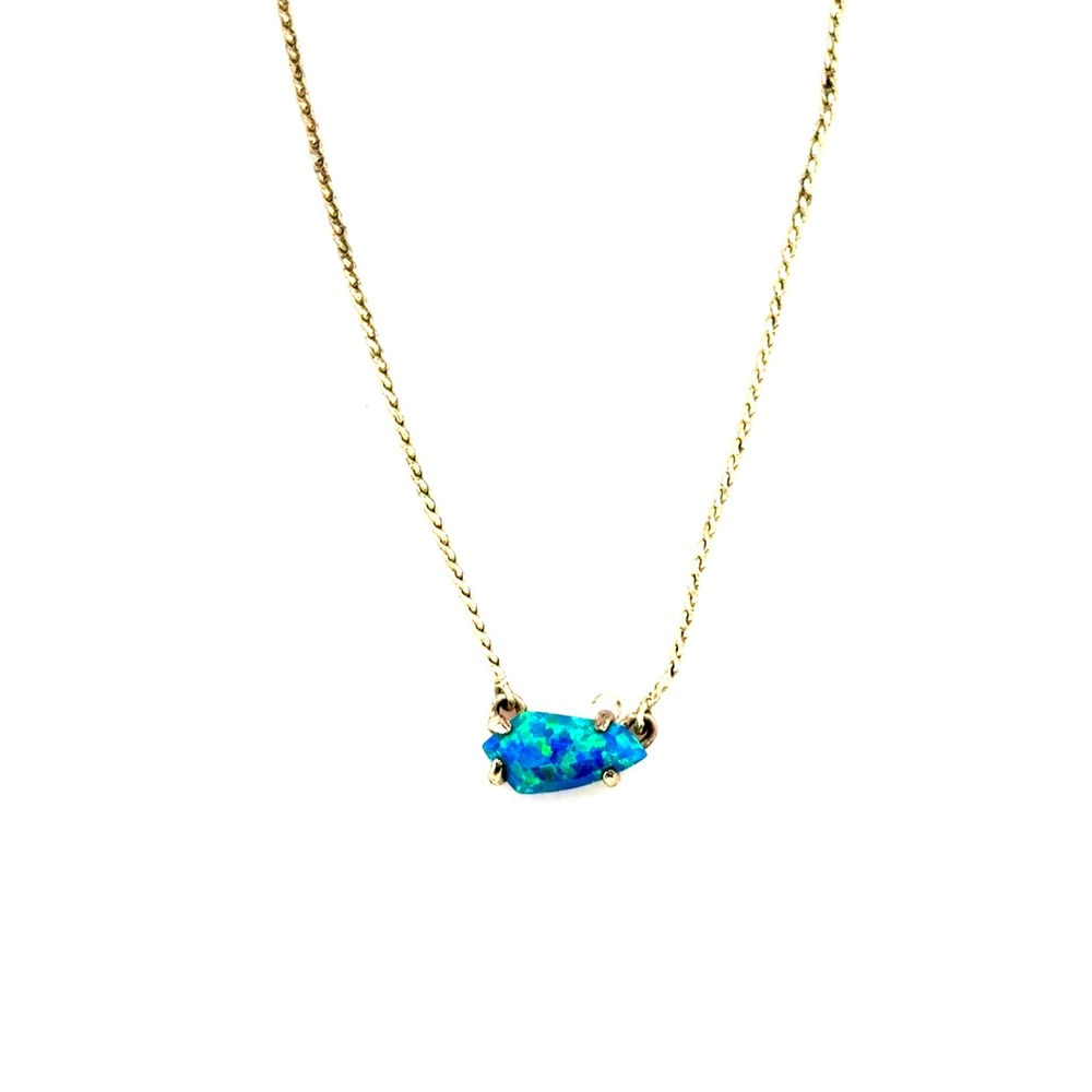 Kendra Scott Blue Kyocera Opal Pendant Necklace Light Gold Tone Dainty Jewelry